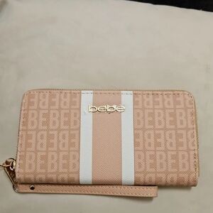 Bebe Beige and White Logo Wallet